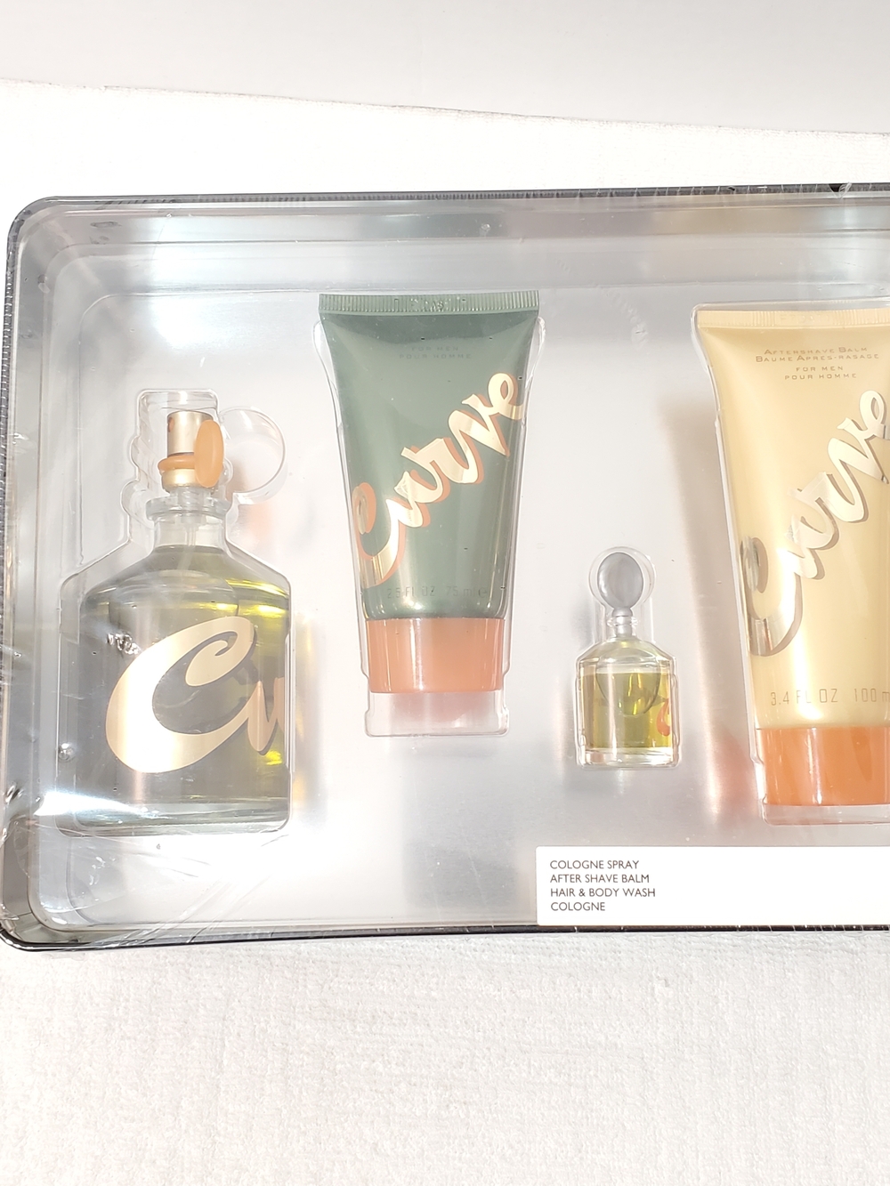 Curve for Men by Liz Claiborne 4-Piece Cologne Gift Set New in Tin Sealed